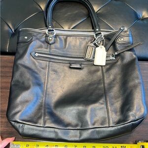 Coach Black Leather Laptop Tote with Silver Hardware